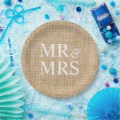 Mr & Mrs Rustic Burlap Wedding Simple Papieren Bordje (Feest)