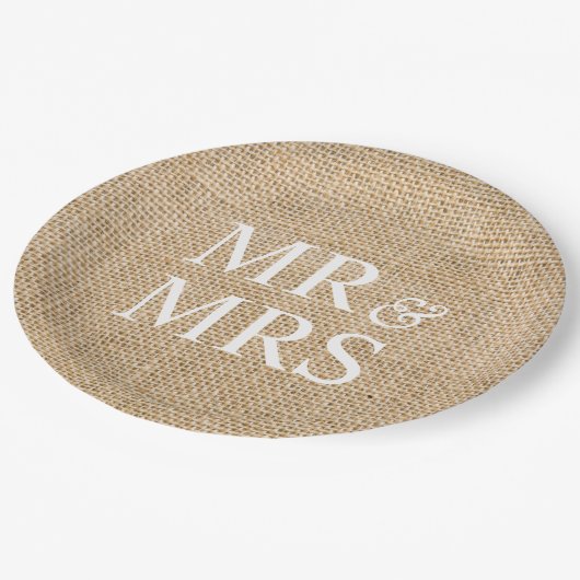 Mr & Mrs Rustic Burlap Wedding Simple Papieren Bordje (Gekanteld)