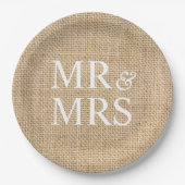 Mr & Mrs Rustic Burlap Wedding Simple Papieren Bordje (Voorkant)