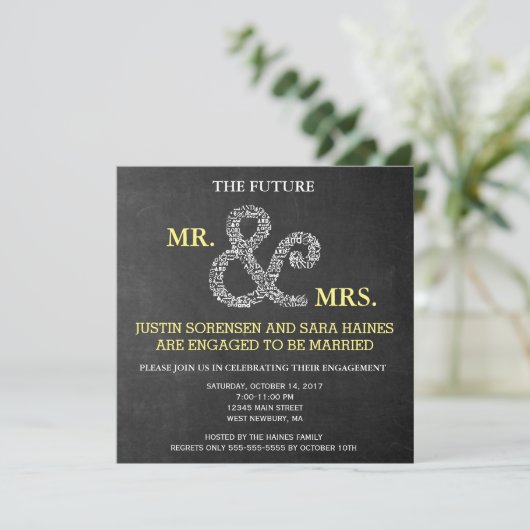 Mr & Mrs Rustic Chalkboard Verloving repetitie Kaart (Staand voorkant)