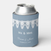 Mr & Mrs Rustic Dusty Blue White Koe Skull Wedding Blikjeskoeler (Blikje Voorkant)