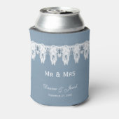 Mr & Mrs Rustic Dusty Blue White Koe Skull Wedding Blikjeskoeler (Blikje Achterkant)