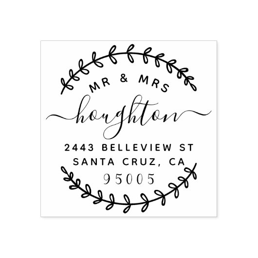 Mr & Mrs Rustic Krans & Script Retouradres Rubberstempel (Afrduk)