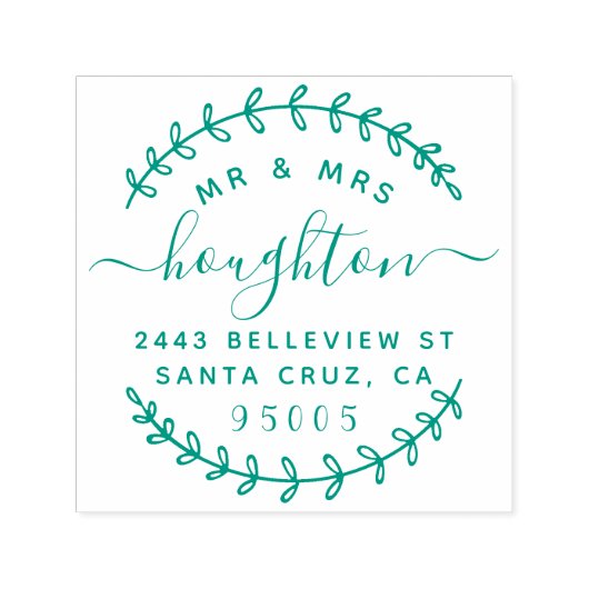 Mr & Mrs Rustic Krans & Script Retouradres Zelfinktende Stempel (Design)