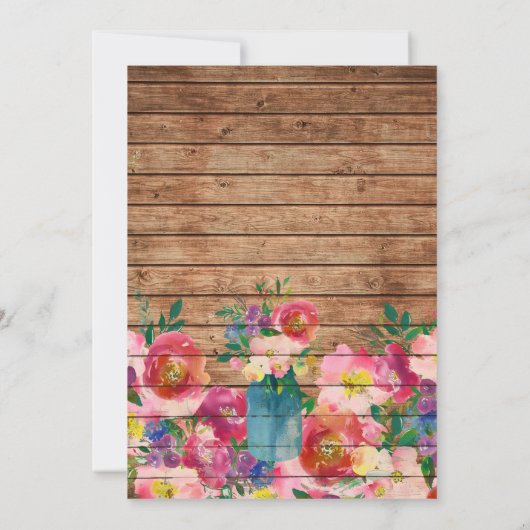 Mr Mrs Rustic Pink Floral Wood Mason Jar Wedding Kaart (Achterkant)