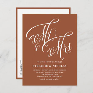 Mr & Mrs Rustic Script Terracotta QR Code Wedding Uitnodiging Briefkaart