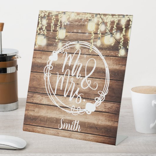 Mr & Mrs Rustic Wedding Custom Sign Reclamebord Met Voetstuk (Insitu)