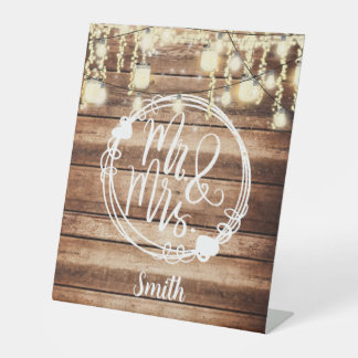 Mr & Mrs Rustic Wedding Custom Sign Reclamebord Met Voetstuk