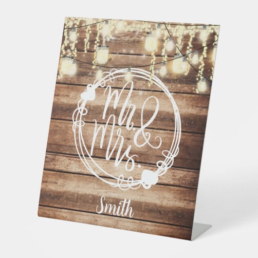 Mr & Mrs Rustic Wedding Custom Sign Reclamebord Met Voetstuk (Voorkant)