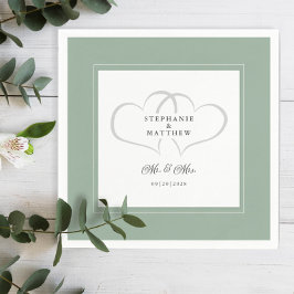 Mr & Mrs Sage Green Elegant Wedding Chic Hearts Servet