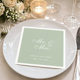 Mr. & Mrs. Sage Trouw Wit Elegant Schrift Groen Servet