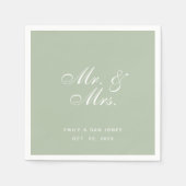 Mr. & Mrs Sage Wedding White Elegant Script Green Servet (Voorkant)