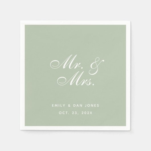 Mr. & Mrs Sage Wedding White Elegant Script Green Servet (Voorkant)