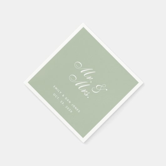 Mr. & Mrs Sage Wedding White Elegant Script Green Servet (Hoek)