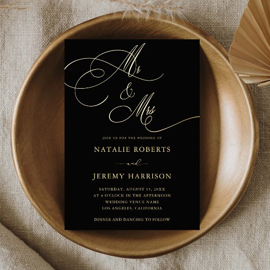 Mr & Mrs Script Dark Faded Foto QR Code Bruiloft Folie Uitnodiging