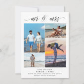 Mr Mrs Script Four Photo Wedding Save the Date (Voorkant)