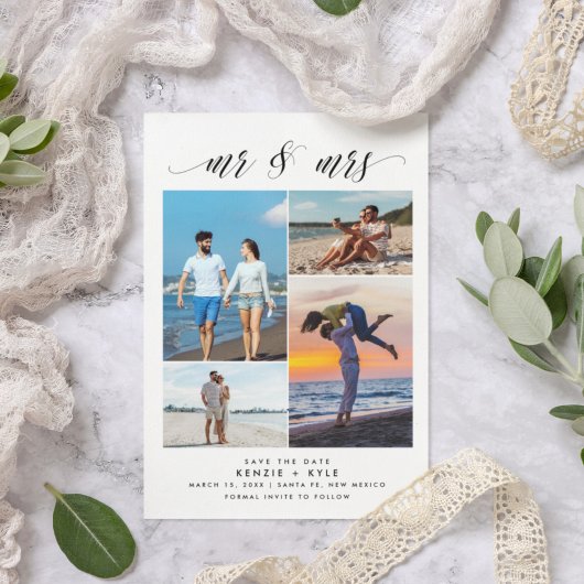Mr Mrs Script Four Photo Wedding Save the Date