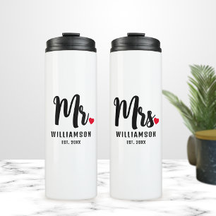 Mr & Mrs Script gepersonaliseerde naam Monogram ha Thermosbeker