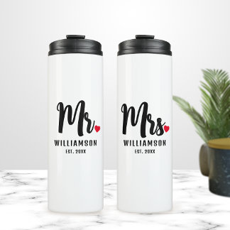 Mr & Mrs Script gepersonaliseerde naam Monogram ha Thermosbeker