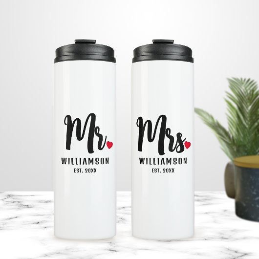 Mr & Mrs Script gepersonaliseerde naam Monogram ha Thermosbeker