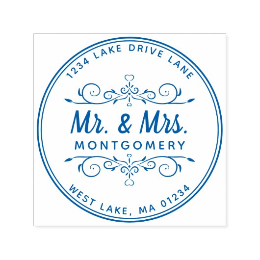 Mr & Mrs Script Hart Bloemen retouradres Zelfinktende Stempel (Design)