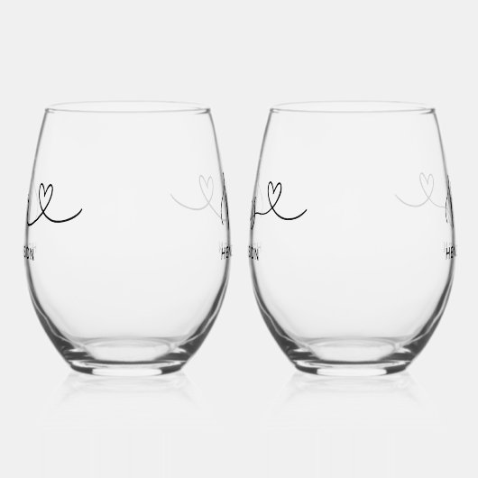 Mr. Mrs. Script Hart Bruiloft Wijnglas Zonder Voet (Links)