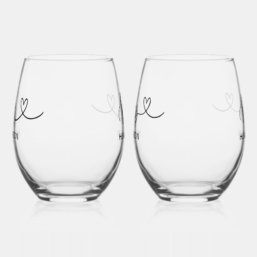 Mr. Mrs. Script Hart Bruiloft Wijnglas Zonder Voet (Rechts)