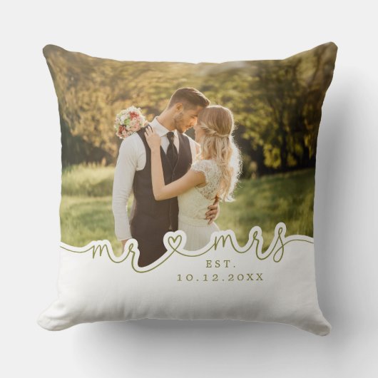 Mr. Mrs. Script Hartfoto Trouwkussen Kussen (Voorkant)