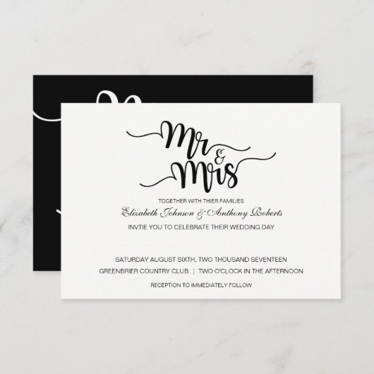 Mr. & Mrs Script | Moderne huwelijksuitnodigingen Kaart (Voorkant / Achterkant)