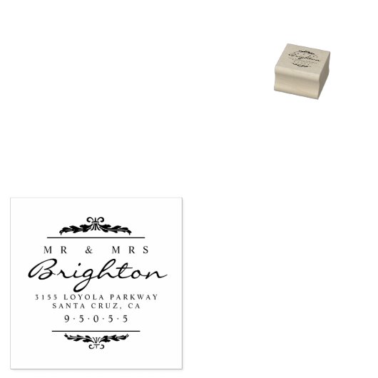 Mr & Mrs Script & Ornament Bruiloft Retouradres Rubberstempel (Gestempeld)