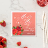 Mr & Mrs Script Typografie Rozen Bloemenkoraal Servet (Insitu)
