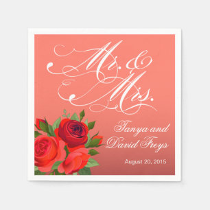 Mr & Mrs Script Typografie Rozen Bloemenkoraal Servet