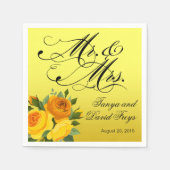 Mr & Mrs Script Typografie Rozen Bloemgeel Servet (Voorkant)