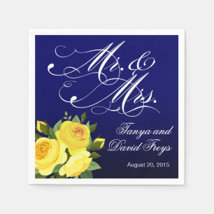 Mr & Mrs Script Typografie Rozen Floral navy Servetten