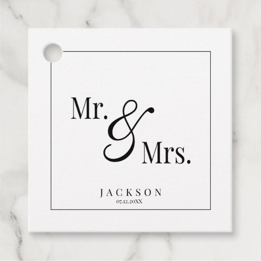 Mr & Mrs Scripty Black & White Bedankjes Labels (Voorkant)