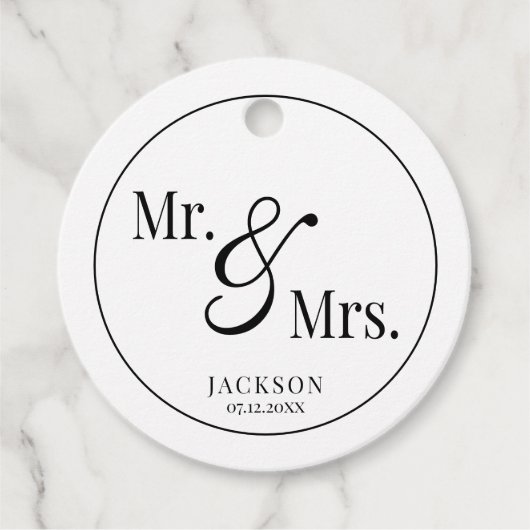 Mr & Mrs Scripty Black & White Bedankjes Labels (Voorkant)