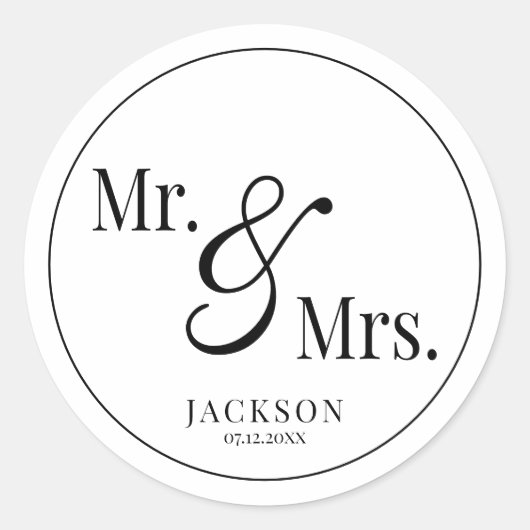Mr & Mrs Scripty Black & White Ronde Sticker (Voorkant)