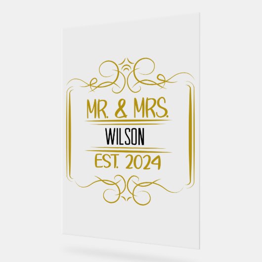 Mr & Mrs Scroll Naam toevoegen Gold Acryl Teken Acryl Bord (Hoek)