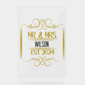 Mr & Mrs Scroll Naam toevoegen Gold Acryl Teken Bord (Voorkant)