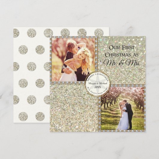 Mr & Mrs Shimmer Glitter Kijk Kerstmis Foto Feestdagenkaart (Voorkant / Achterkant)