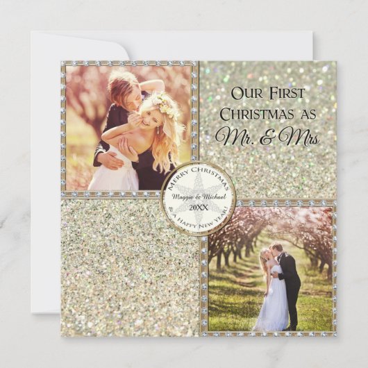 Mr & Mrs Shimmer Glitter Kijk Kerstmis Foto Feestdagenkaart (Voorkant)
