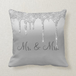 Mr. & Mrs Silver Glitter Wedding Keepomwille Elega Kussen