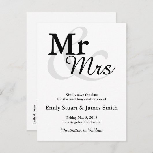 Mr&Mrs Simple Elegant Typografie Save the Date Aankondigingskaart (Voorkant / Achterkant)
