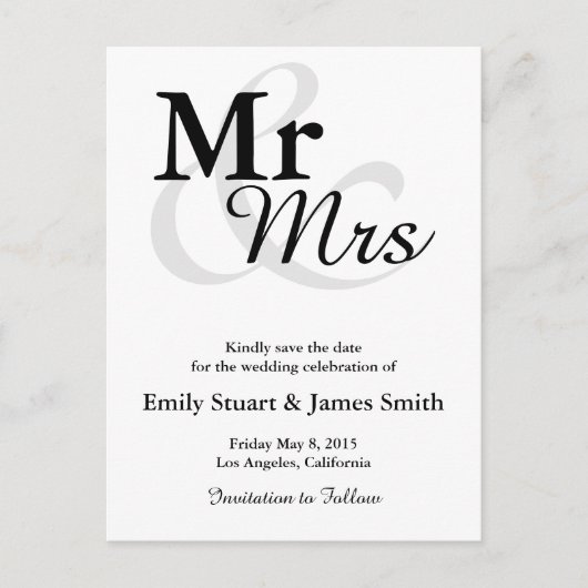 Mr&Mrs Simple Elegant Typografie Save the Date Aankondigingskaart (Voorkant)