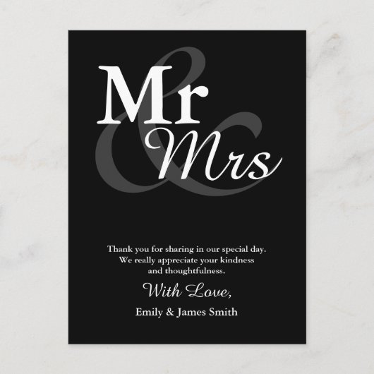 Mr&Mrs Simple Elegant Typography Wedding Dank u Briefkaart (Voorkant)