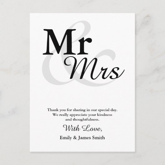 Mr&Mrs Simple Elegant Typography Wedding Dank u Briefkaart (Voorkant)