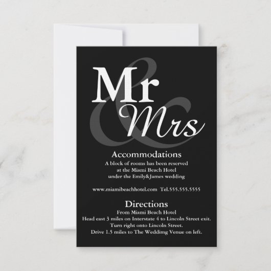 Mr&Mrs Simple Elegant Typography Wedding Details Kaart (Voorkant)