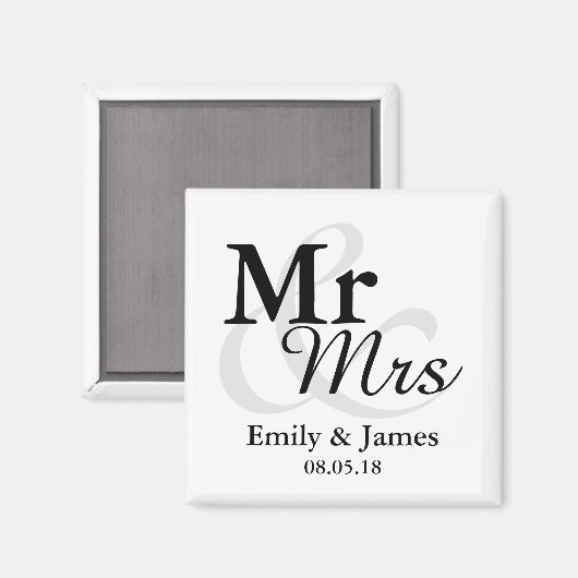 Mr&Mrs Simple Elegant Typography Wedding Favor Magneet (Voorkant / Achterkant)