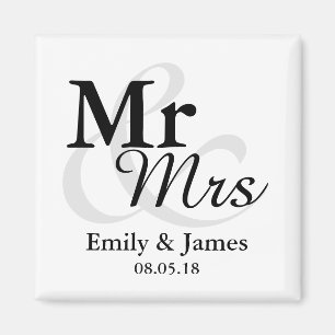 Mr&Mrs Simple Elegant Typography Wedding Favor Magneet