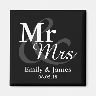 Mr&Mrs Simple Elegant Typography Wedding Favor Magneet